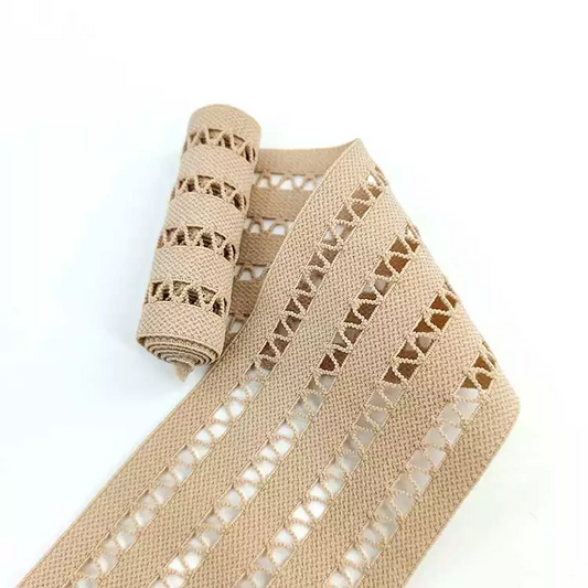 GEB192 Woven Elastic Band, Beige Stretchy Lace Band, Hollow Out Elastic Band For Clothing; Clothing