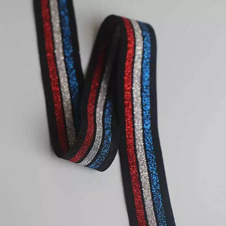 GEB161 Fancy Shiny Webbing, Knitted Webbing, Yarn-Dyed Webbing; Hats